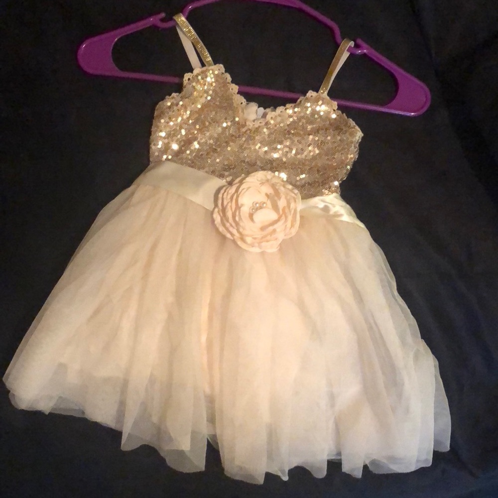 Gold sequin & Creme Tulle dress-worn twice